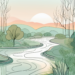 A serene natural scene with elements like a gently flowing stream