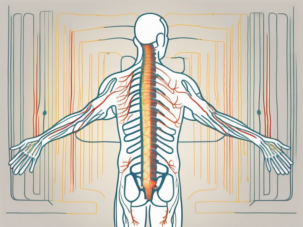 The human spine with highlighted parasympathetic nerve fibers