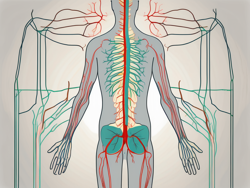 The human nervous system highlighting the parasympathetic nerves and the femoral artery