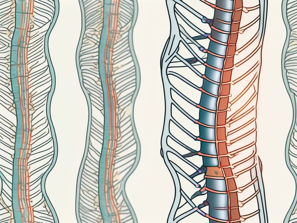 A spine with highlighted misaligned vertebrae