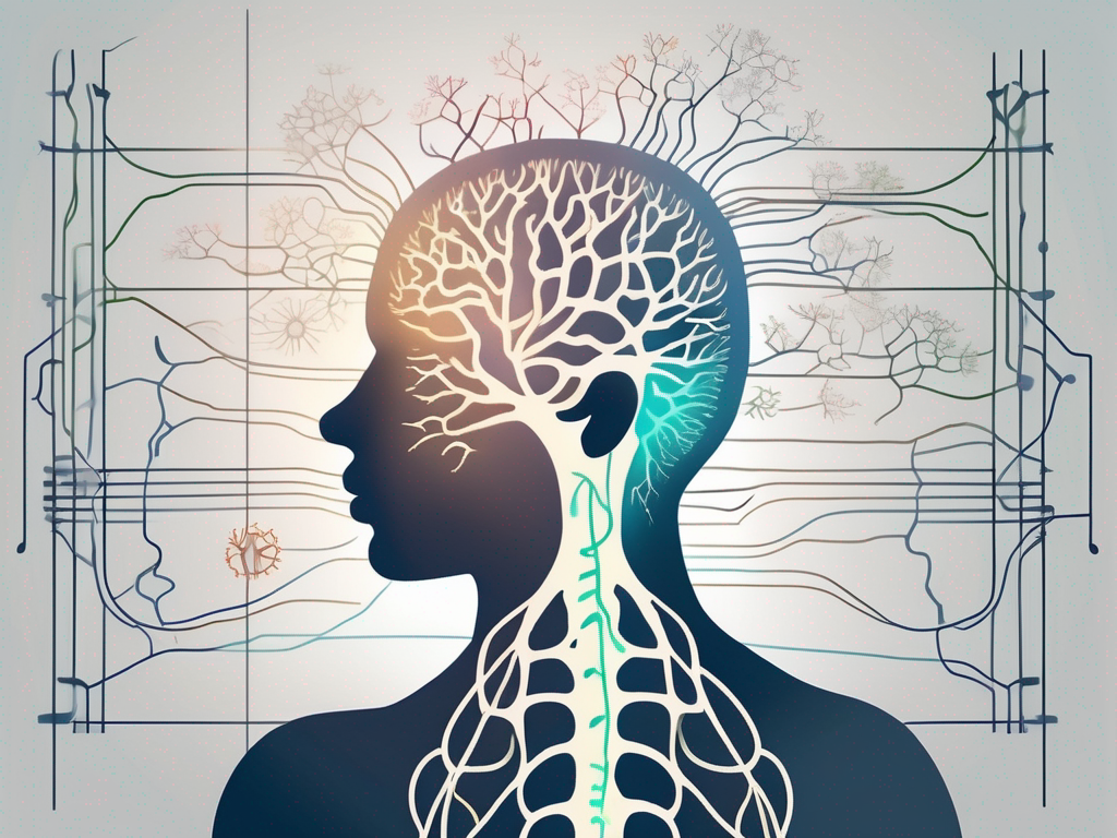 A human silhouette with a highlighted nervous system