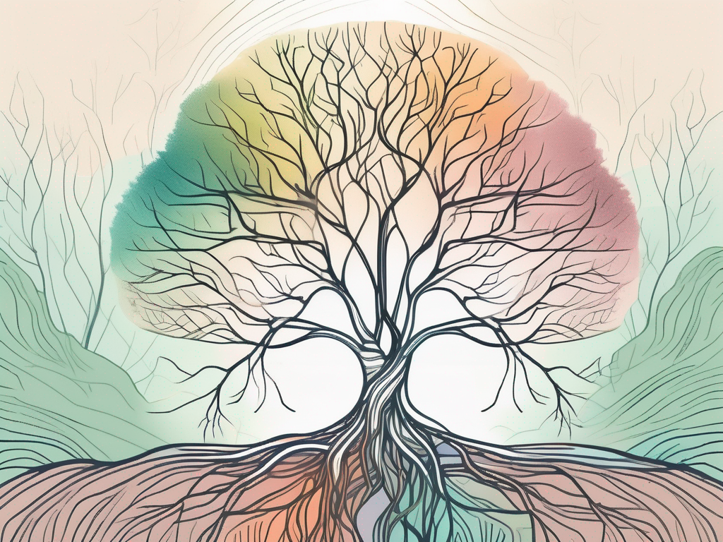 A serene landscape with a vibrant tree symbolizing a healthy nervous system