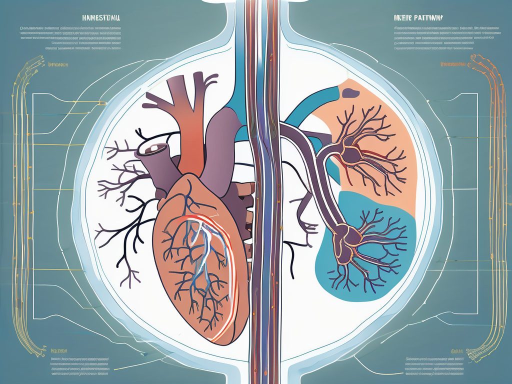 The parasympathetic nerve pathway intricately winding through various organs like the heart