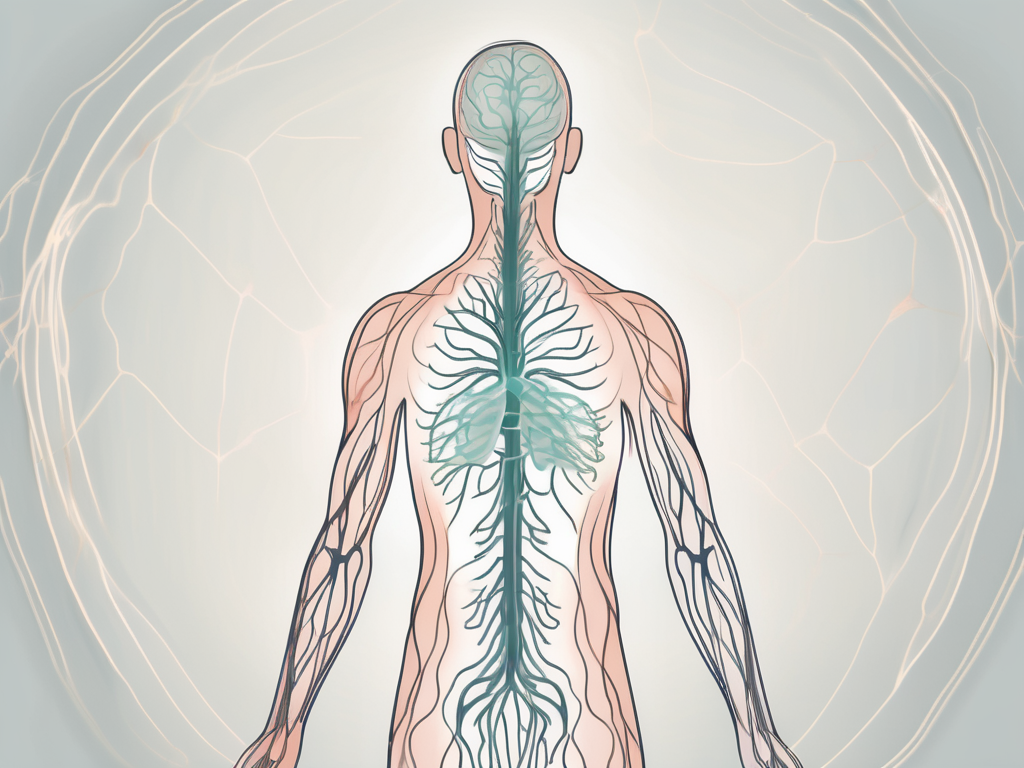 A human body silhouette with a highlighted nervous system