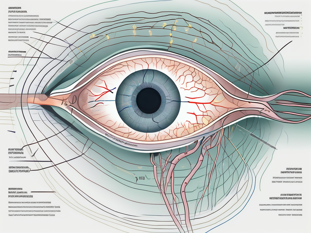 An eye with detailed annotations of the parasympathetic nerve pathway