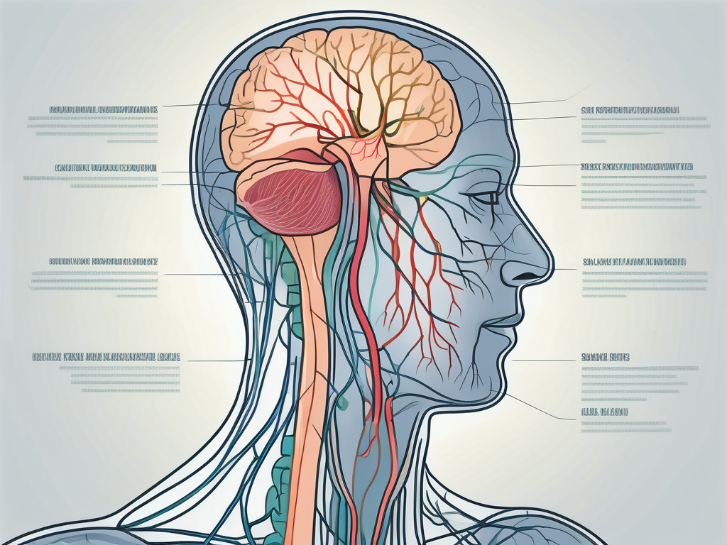 The human nervous system highlighting the parasympathetic nerve connected to salivary glands