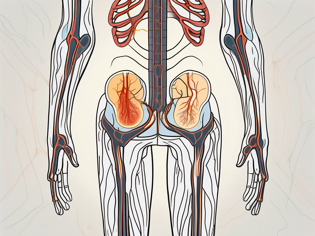 A pelvic region with highlighted nerves