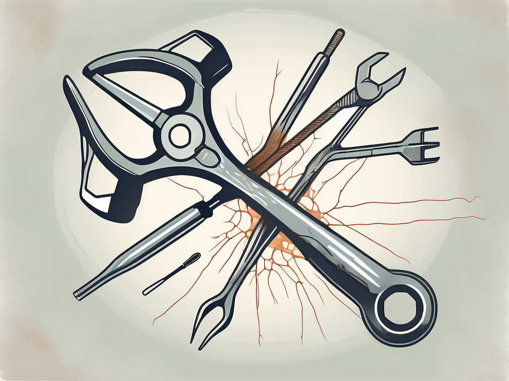 A damaged parasympathetic nerve with tools like a screwdriver and a wrench