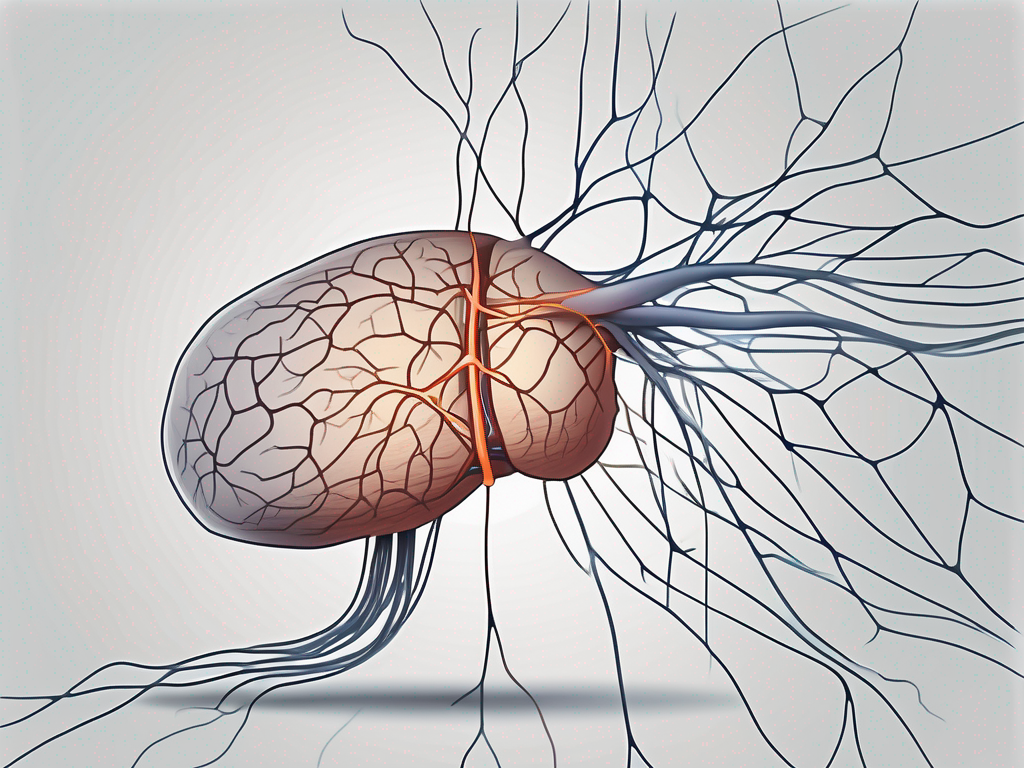 The liver connected to a network of nerve fibers