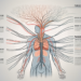 The vagus nerves extending from the brain and spreading out to various organs