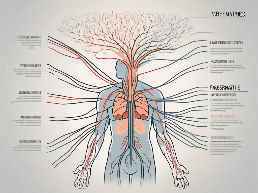 The vagus nerves extending from the brain and spreading out to various organs