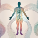 A human body silhouette with highlighted nervous system