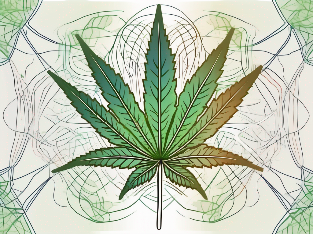 A marijuana leaf intertwined with a stylized representation of the parasympathetic nervous system